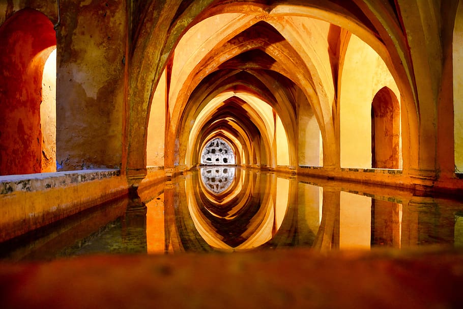 bath, warm, spa, relax, secret place, reflexion, architecture HD wallpaper