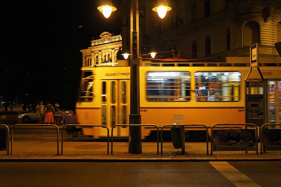 budapest, hungary, dark, stop, station, tram, riding, people HD wallpaper