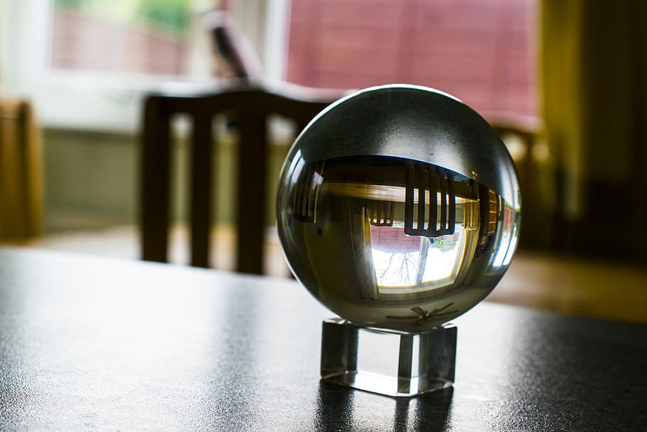 crystal, crystal ball, glass, reflection, prism, dining room, HD wallpaper