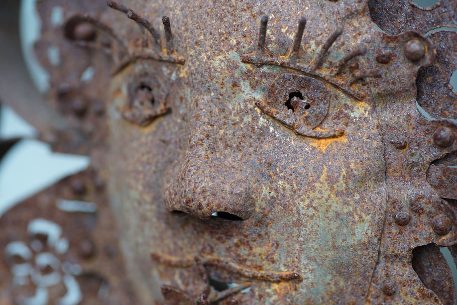 art, object, sheet, rust, face, metal, rusty, close-up, no people HD wallpaper