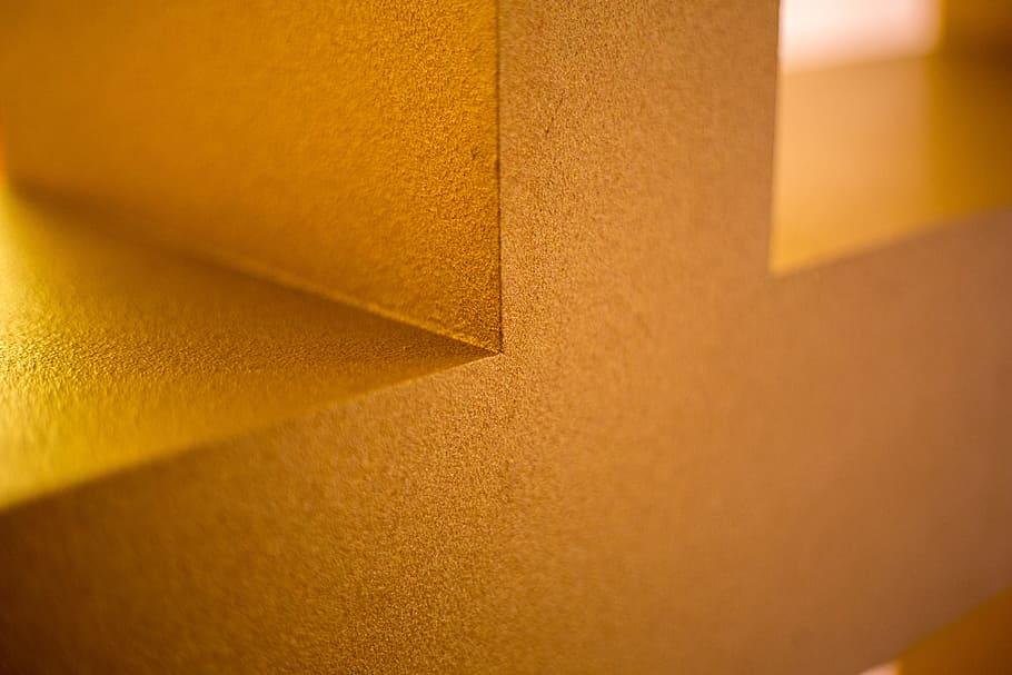 closeup photo of yellow wall, corner, angle, surface, 90 degree HD wallpaper