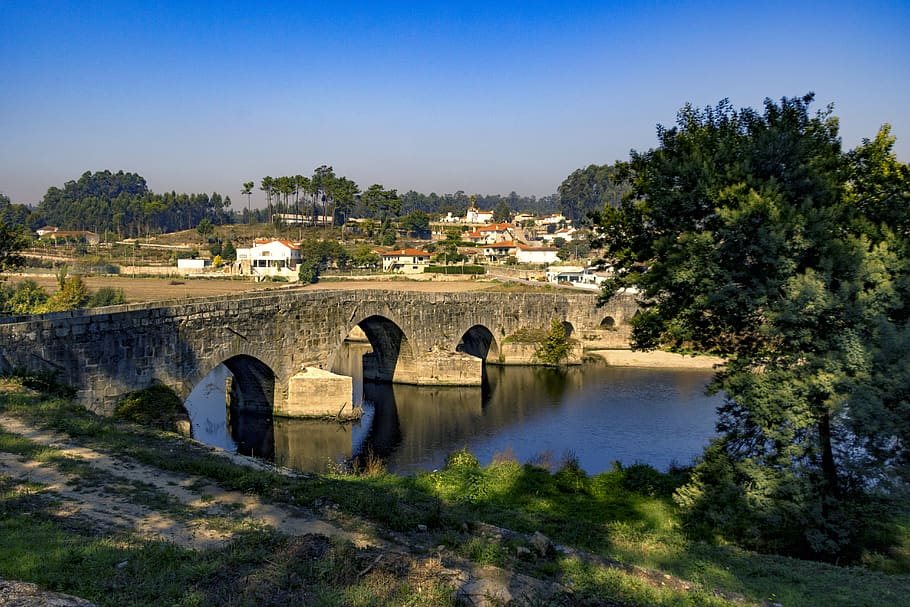 portugal, barcelos, medieval, river, nature, bridge, landscape