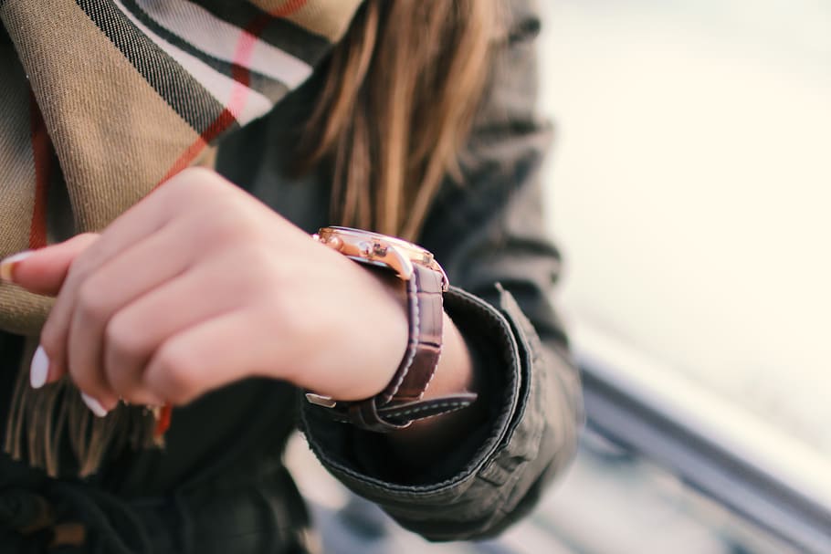 Young woman on the street and detail of fashion watches, one person HD wallpaper