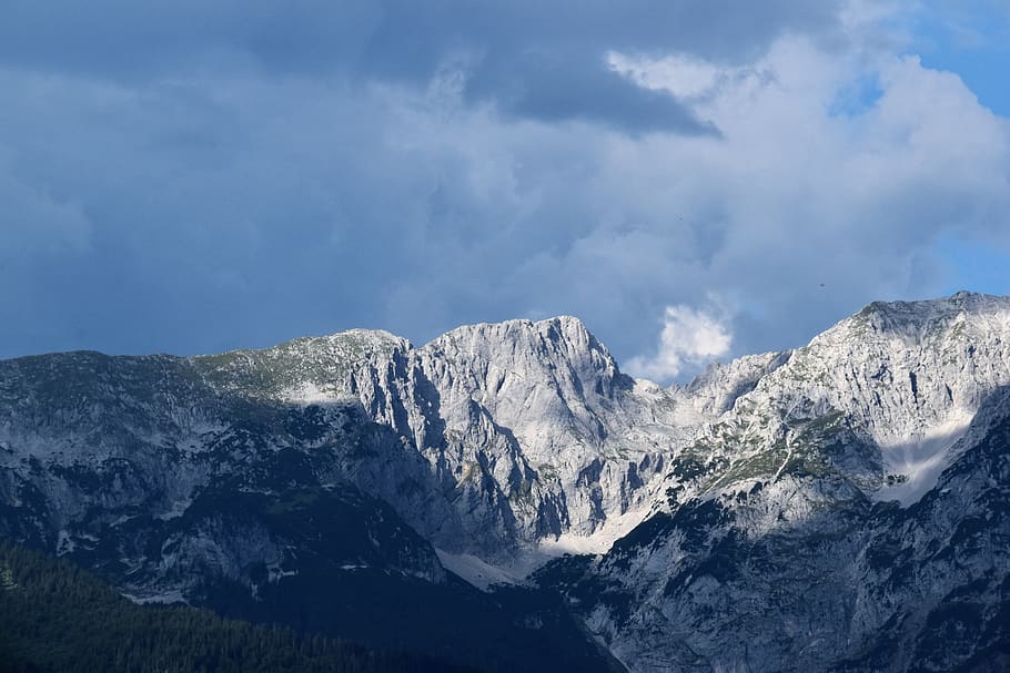 rock mountain under clouds, beauty in nature, sky, scenics - nature HD wallpaper