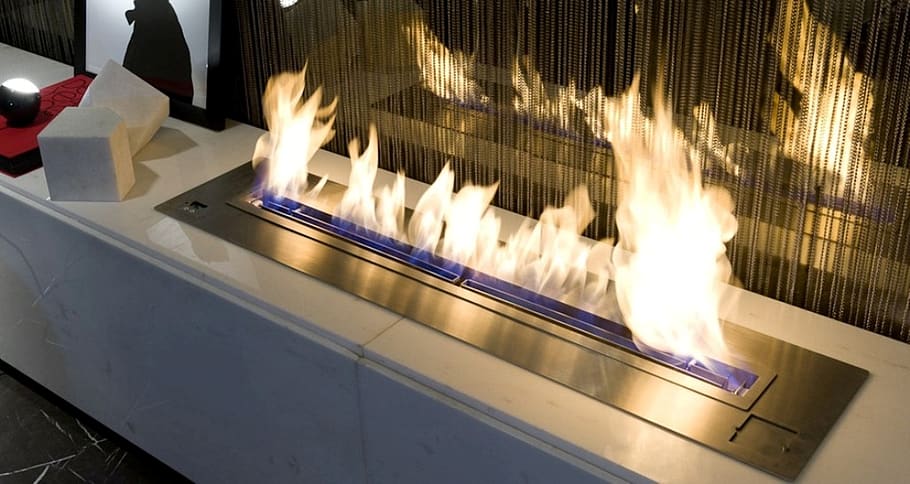 Fire on Gray Steel Frame, bioethanol burner, ecofriendly, efficient, HD wallpaper