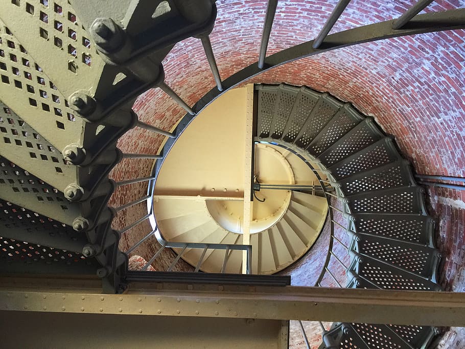 architecture, building, rail, brick, staircase, sprial, lighthouse HD wallpaper