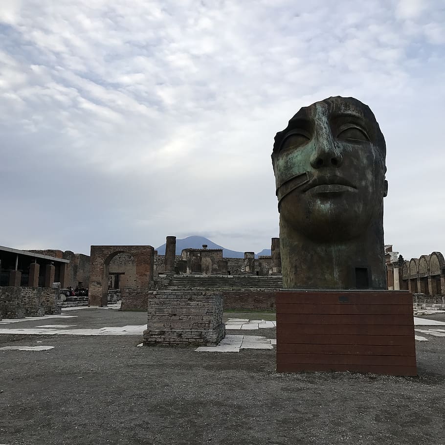 italy, campania, pompei, ruins, head, sky, cloud - sky, architecture, HD wallpaper