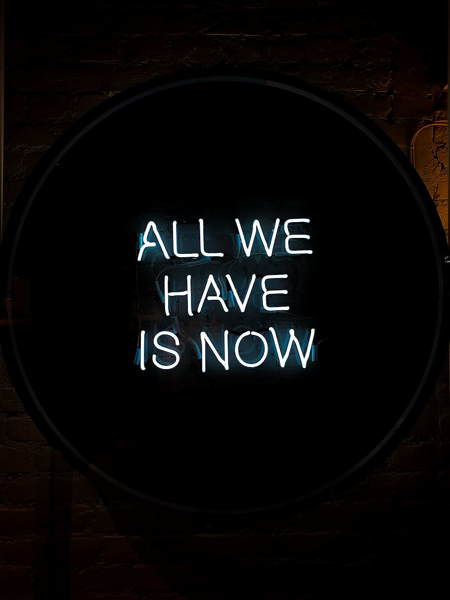 White All We Have Is Now Neon Signage on Black Surface, dark, HD wallpaper