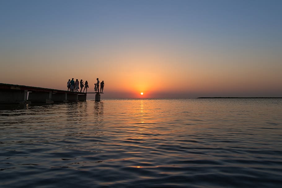 sunset, sea, dawn, summer, pier, sky, water, beauty in nature HD wallpaper