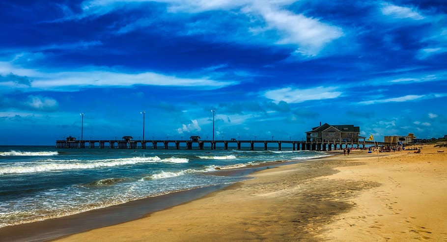 jennette's pier, nags head, outer banks, north carolina, panorama, HD wallpaper