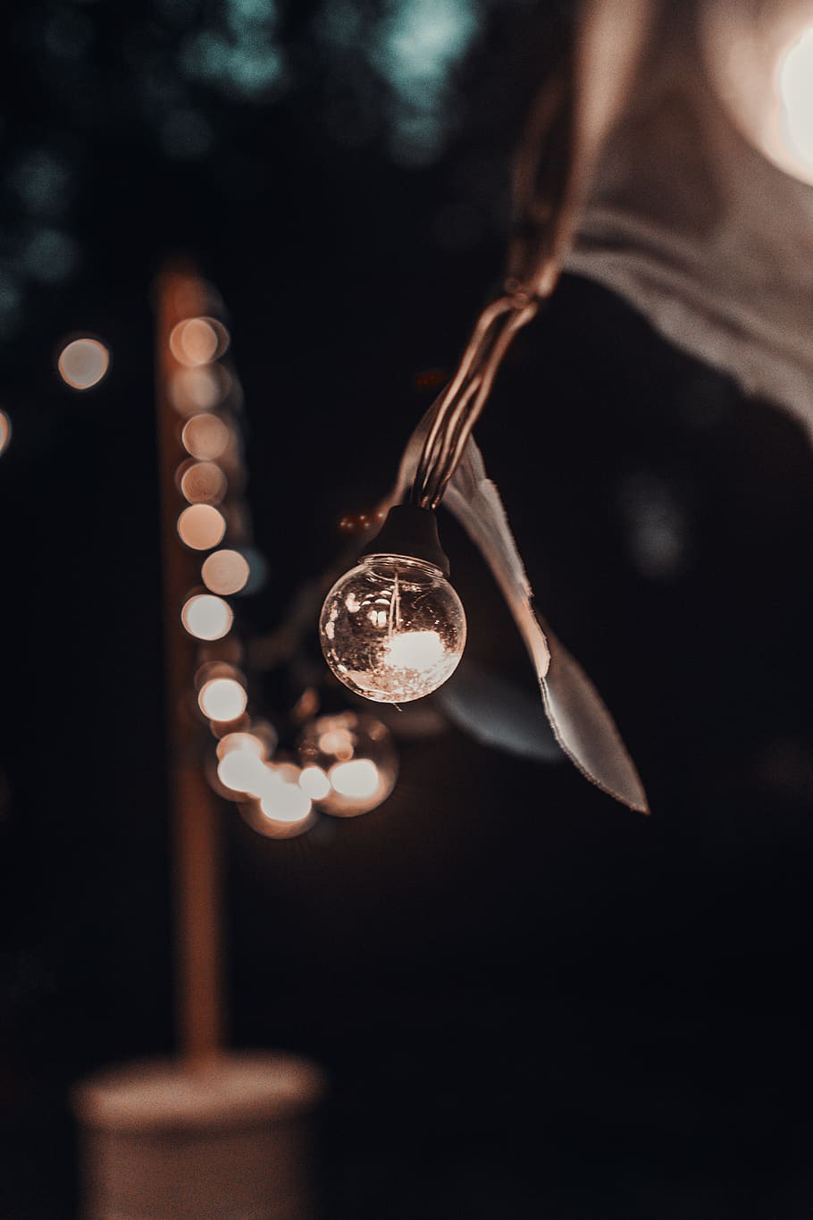 Light Bulb, illuminated, macro, string lights, focus on foreground HD wallpaper