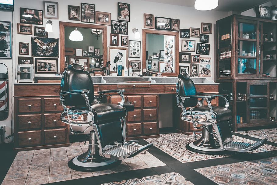 HD wallpaper: two barbers chairs in front of mirrors inside room, machine,  ramp | Wallpaper Flare