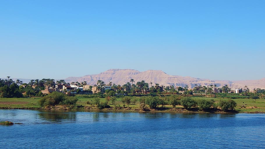 nile, egypt, luxor, river, mountain, landscape, shipping, water HD wallpaper