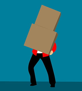 Illustration of man carrying a stack of brown cardboard boxes. HD wallpaper