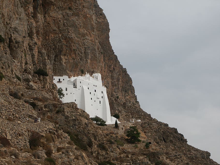 greece, amorgos monastery, built structure, architecture, sky HD wallpaper