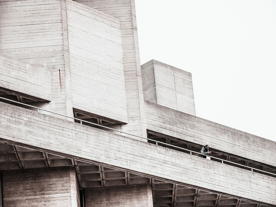 white concrete building, handrail, banister, city, office building HD wallpaper