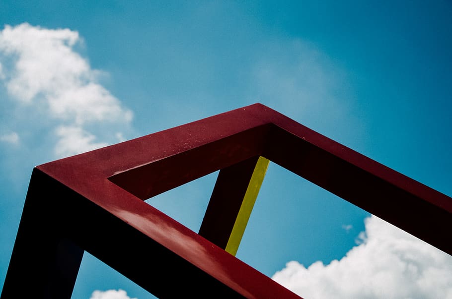 sculpture, art, sky, cube, square, shapes, colors, cloud - sky HD wallpaper