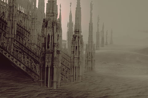 fantasy, gothic, dessert, landscape, misty, fog, deserted, mystical HD wallpaper