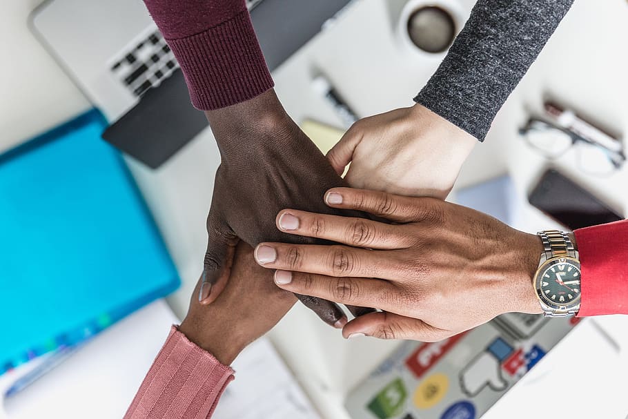 Four Hands Meeting Photo, Teamwork, Diversity, human hand, human body part