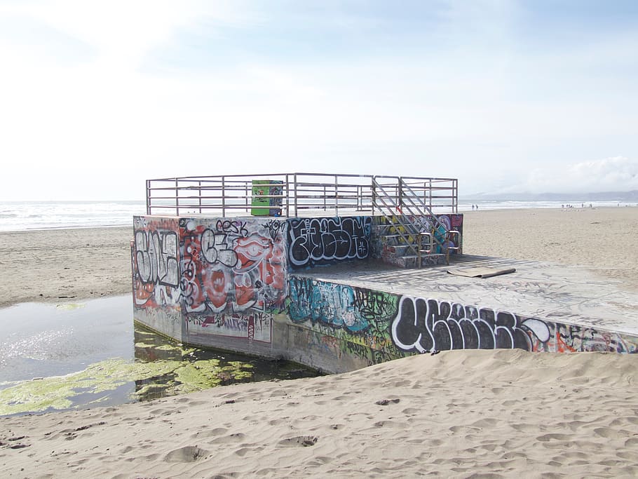 ocean, beach, ocean beach, graffiti, san francisco, sand, land HD wallpaper