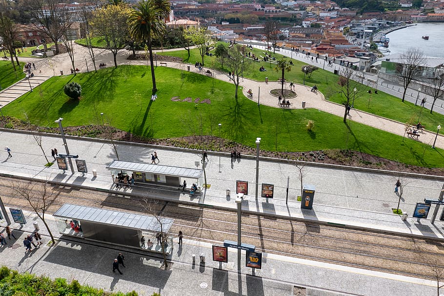 portugal, porto, metro, park, jardim do morro, high angle view