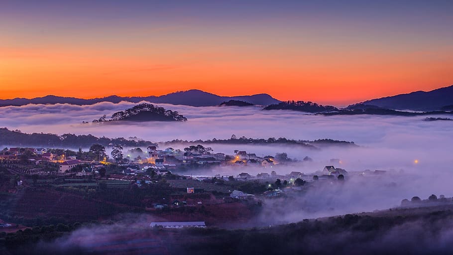 red, dawn, frost, clouds, fog, scenics - nature, beauty in nature HD wallpaper