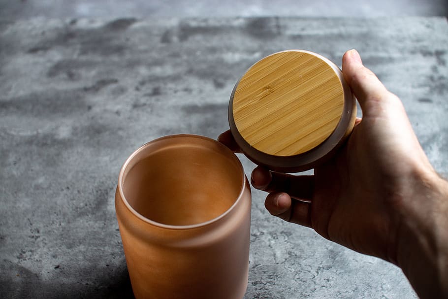vessel, open, hand, lid, wooden lid, glass, container, storage HD wallpaper