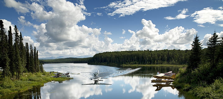 seaplane, airplane, float, pontoons, water, fish lake, alaska HD wallpaper