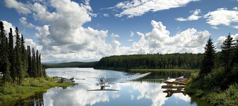 seaplane, airplane, float, pontoons, water, fish lake, alaska HD wallpaper