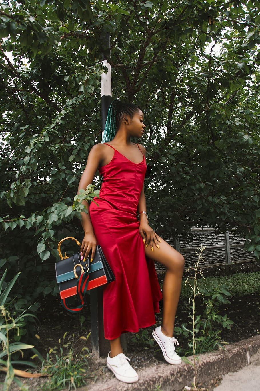 model, gucci, bag, red dress, legs, one person, young adult HD wallpaper