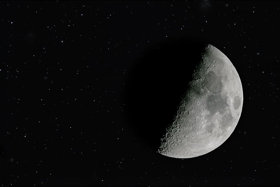moon, crescent, night, lunar, dark, astronomy, night sky, crater HD wallpaper