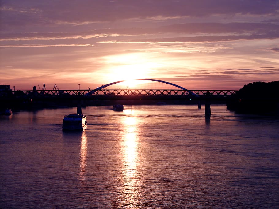 bratislava, slovakia, river, danube, bridge, dawn, sunset, sky HD wallpaper