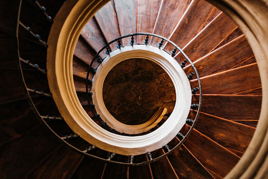 wallpaper: brown circle stairs, indoor, wooden, top downstair, spiral Wallpaper