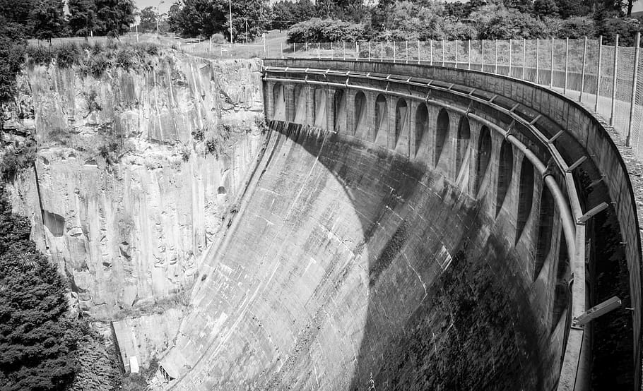 dam, rocks, cliff, road, pipe, cement, hydroelectric power HD wallpaper