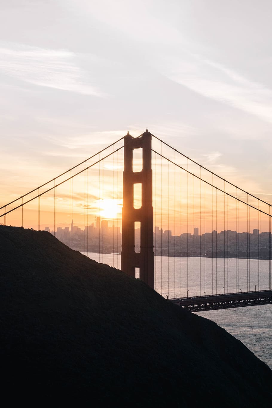 Sunset Behind Golden Gate Bridge Photo, City, Sky, Backgrounds, HD wallpaper