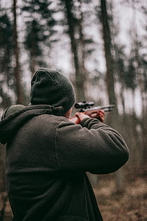 man using sniper rifle, person, people, human, forest, hunting HD wallpaper