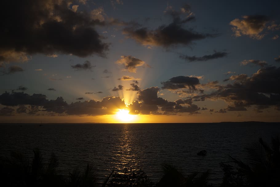 mozambique, vilankulos, clouds, sun, god rays, indian ocean HD wallpaper