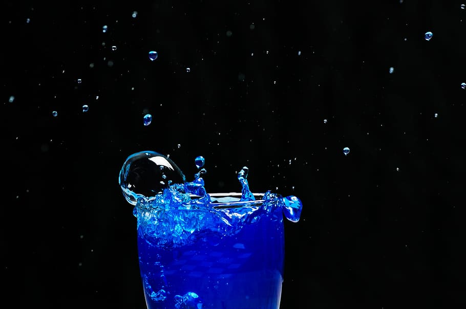 HD wallpaper: Blue Liquid Splash on Glass, black background, blue water,  bubbles | Wallpaper Flare