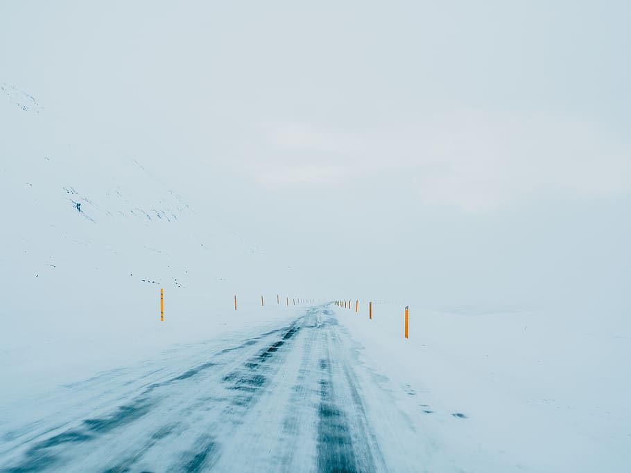 road coated by snow, winter, nature, storm, blizzard, outdoors HD wallpaper