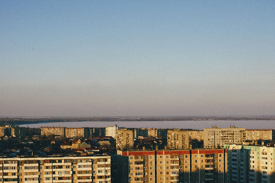 russia, chelyabinsk, industrial, urban, sky, lake, city, building exterior