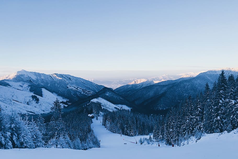 snow capped mountains under white sky, outdoors, nature, mountain range HD wallpaper