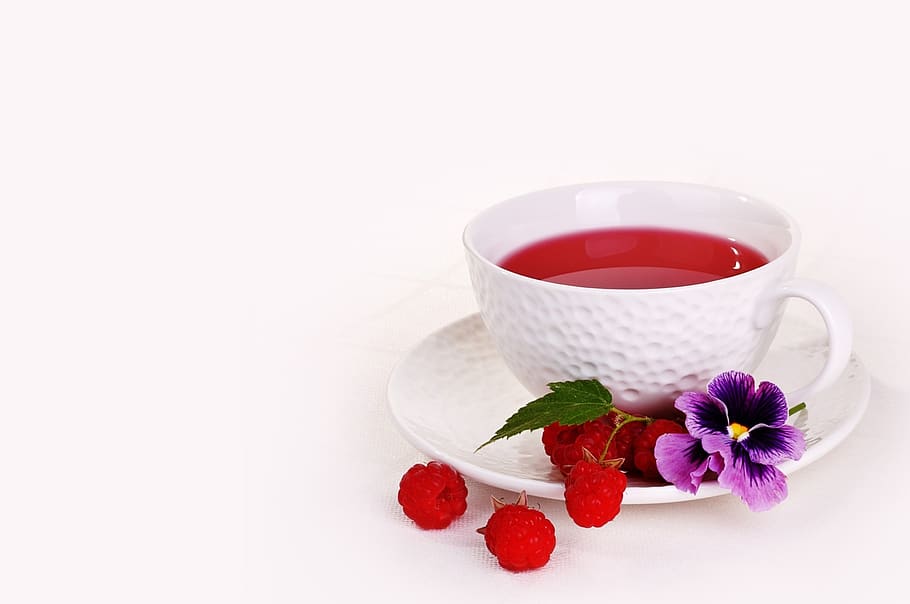 White Ceramic Cup on White Saucer, berry, beverage, drink, flower HD wallpaper
