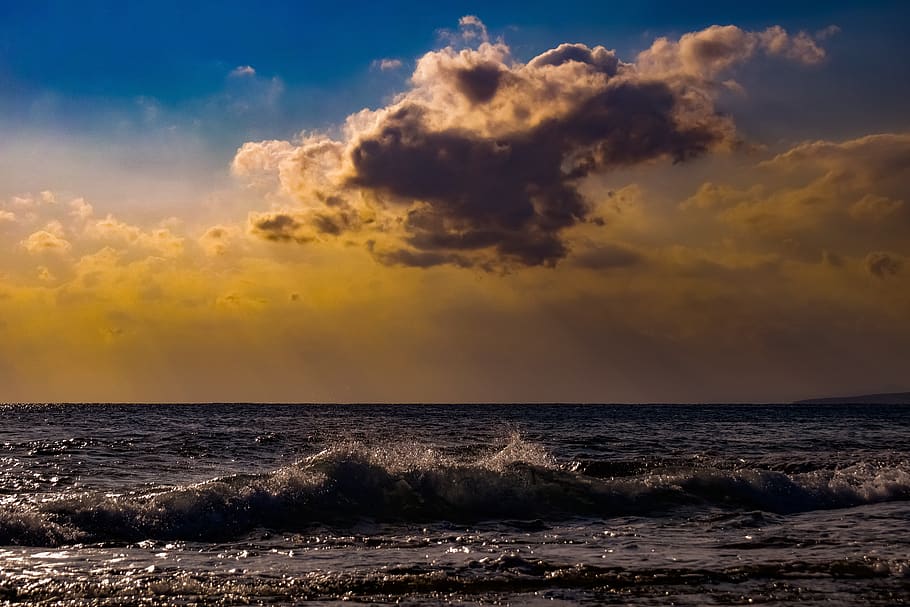 sea, sky, clouds, sunset, nature, evening, ocean, sunlight HD wallpaper