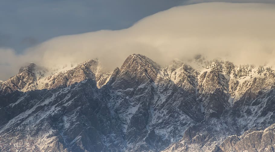 snow capped mountains under white sky, outdoors, nature, mountain range HD wallpaper
