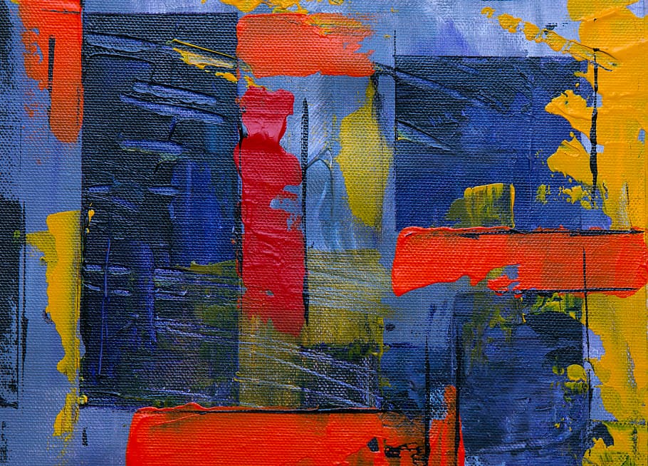 Blue, Red, and Yellow Abstract Painting, abstract expressionism, HD wallpaper