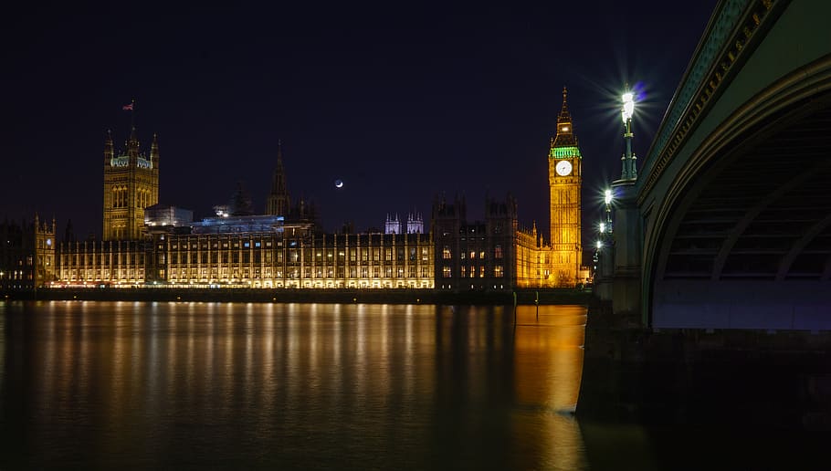 architecture, big ben, bridge, building, city, cityscape, dusk HD wallpaper