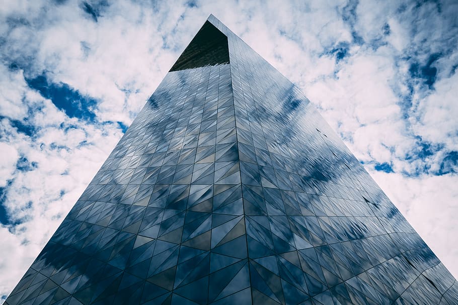 sweden, stockholm, glass, bluesky, clouds, building, lines, HD wallpaper