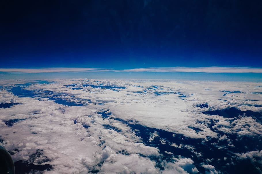 sky, clouds, plane, atmosphere, earth, blue, skyscape, bird's eye view HD wallpaper