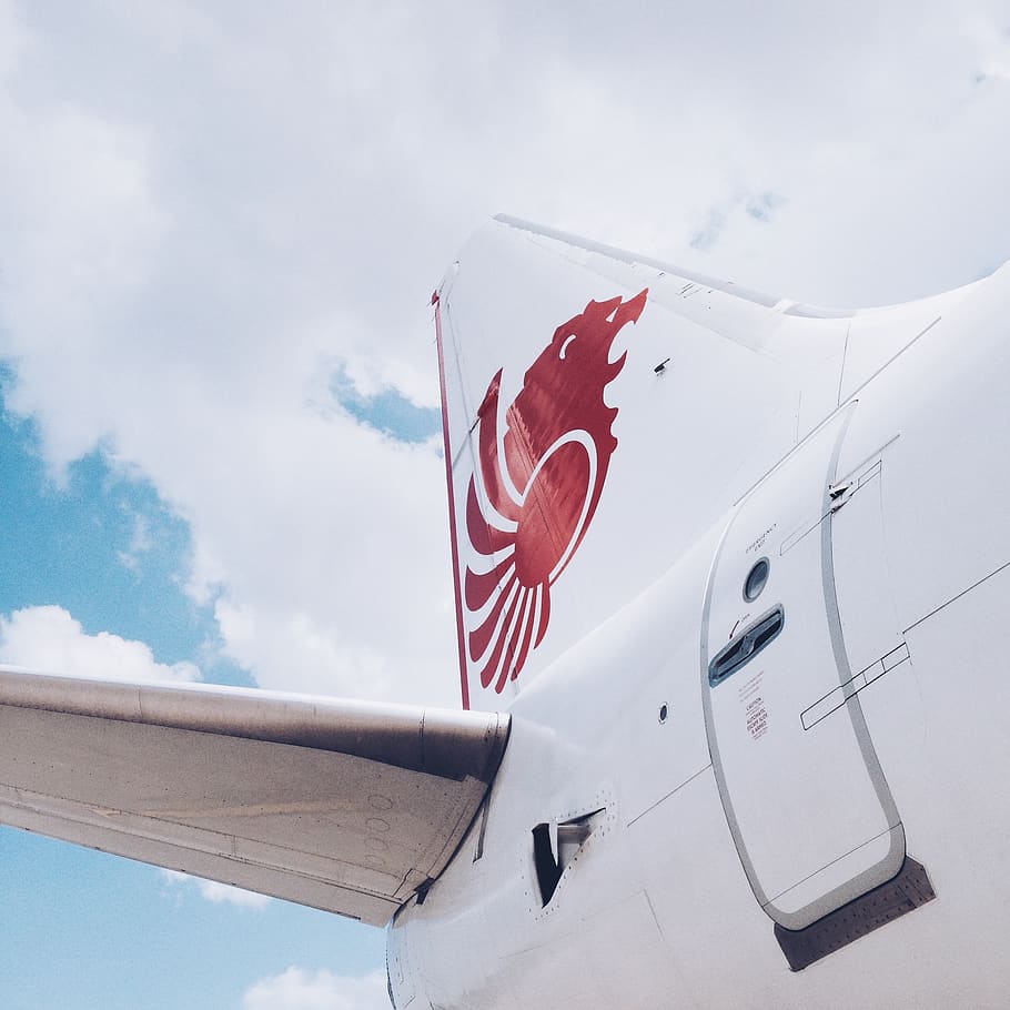 white airplane, vehicle, aircraft, transportation, jl. bandara hang nadim HD wallpaper