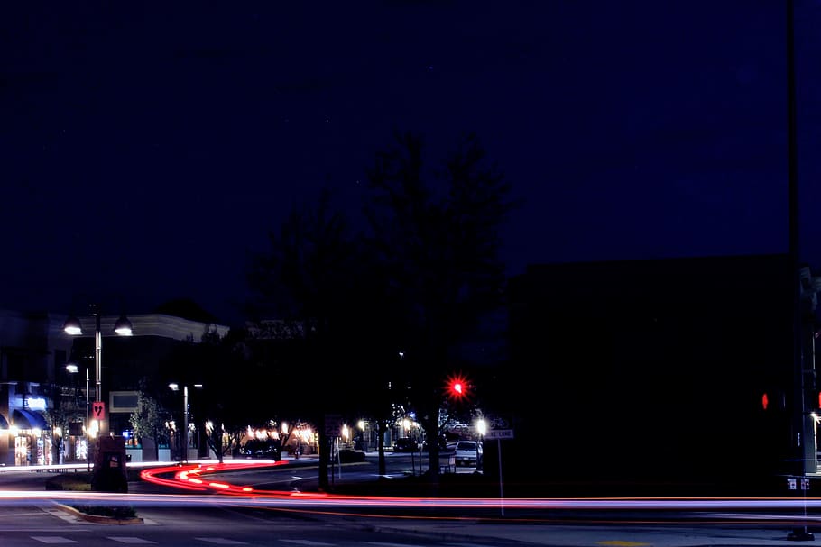 night, red, blue, light, trail, exposure, illuminated, city HD wallpaper